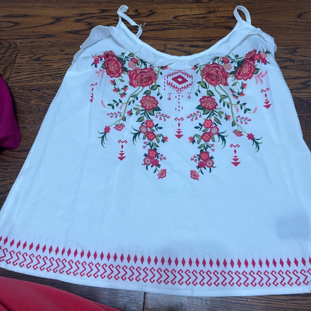 Floral Embroidered White Top